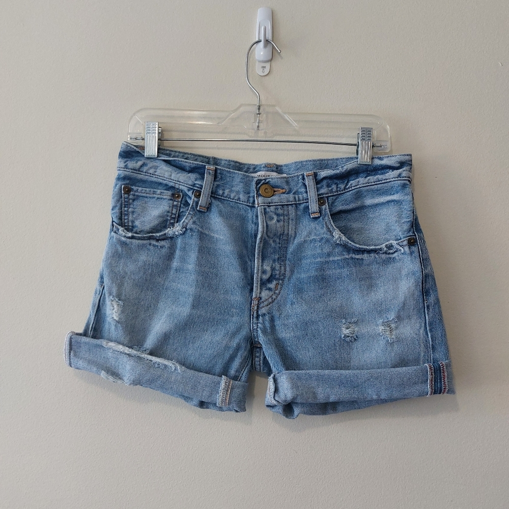 Moussy Light Blue Distressed Denim Shorts
